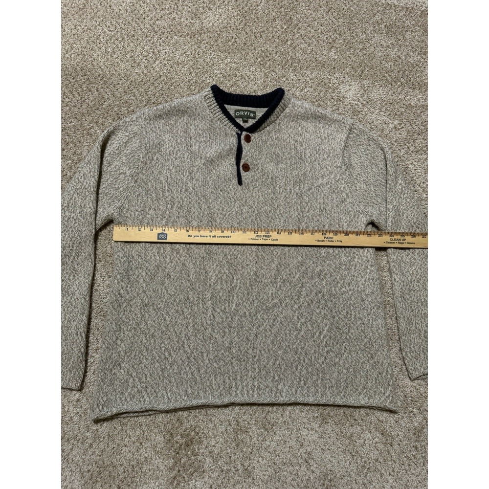 Orvis Henley Sweater Mens XL Gray Blue Wool Pullover Outdoor Preppy - Picture 6 of 7